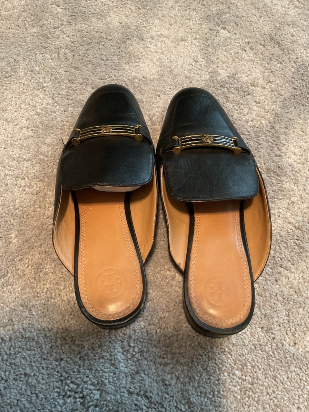 Tory Burch Amelia Backless Loafer Slide Mule Flat Black Leather sz 8